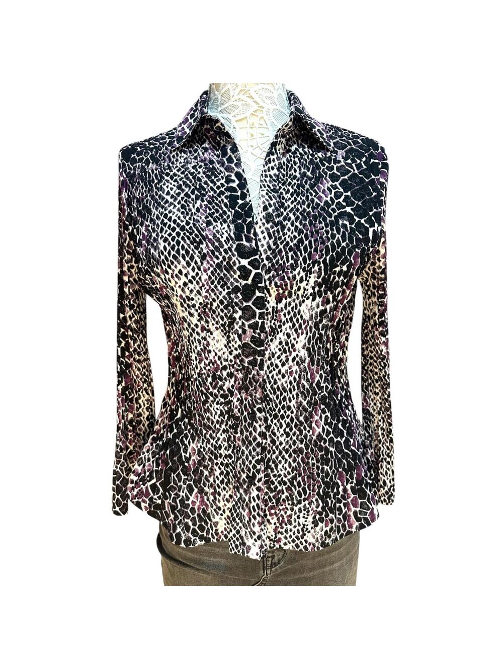 Vintage 90s East 5th Purple Reptile Print Blouse